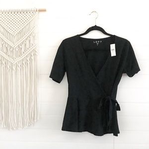 Loft Black Wrap Peplum Top